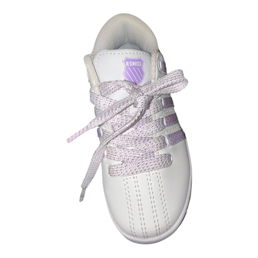 Toddler Girls K-SWISS White Leather Purple Glitter Stripe Sneakers kids Size 11 - Picture 2 of 12
